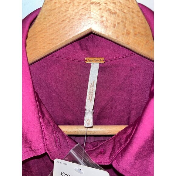 NWT Free People Best Of Both Words Sheer Fuchsia Button-Down Tunic Top Blouse  X - Picture 4 of 11